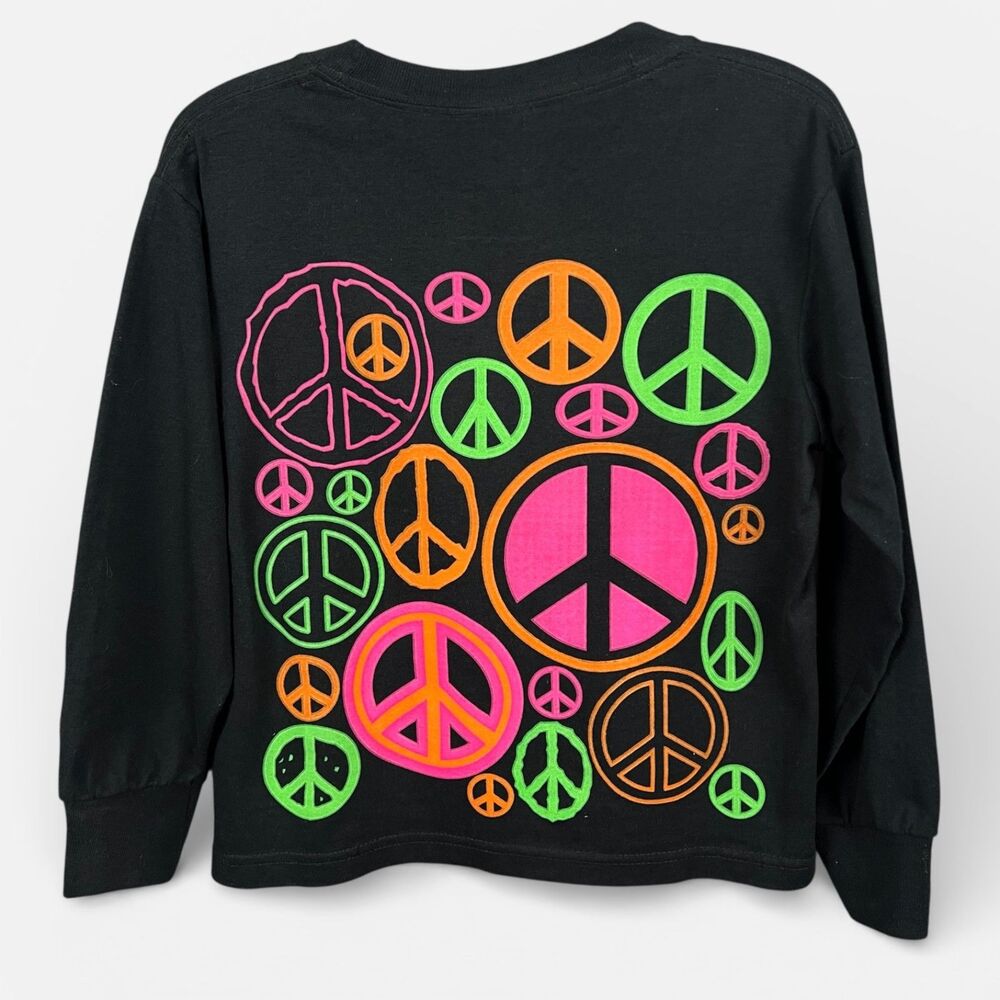 Outer Banks NC Peace Sign Long Sleeve Tee Youth Small 6-8 Jerzees Black